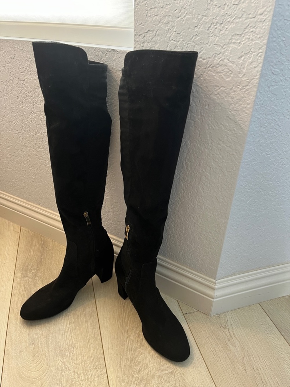 Liz Claiborne Black Suede OTK Over The Knee Tall Block Heel Boots Sz 7.5